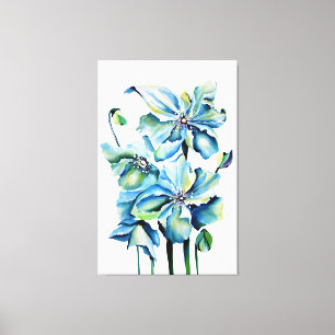 Himalayan Persian Blue Poppies Watercolor Canvas Print