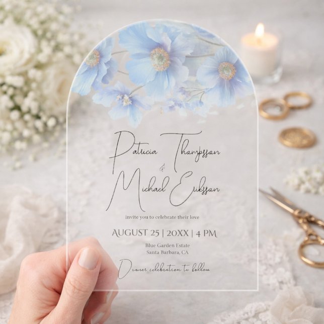 Himalayan Poppy Blue Elegant Acrylic Wedding Invitations (Creator Uploaded)