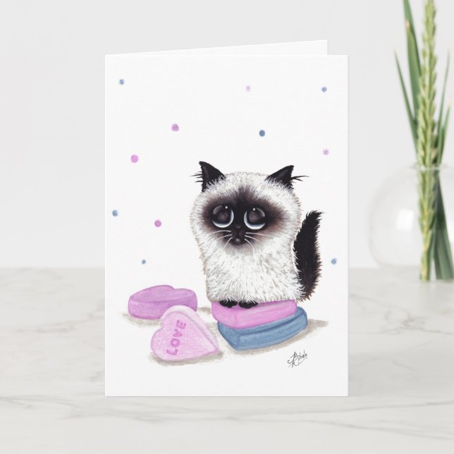 Himalayan Valentine Candy Cat By Bihrle Holiday Card (Front)