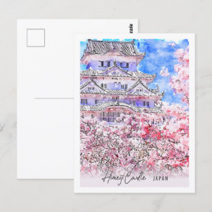 Himeiji Castle Japan Travel Place Watercolor Postcard