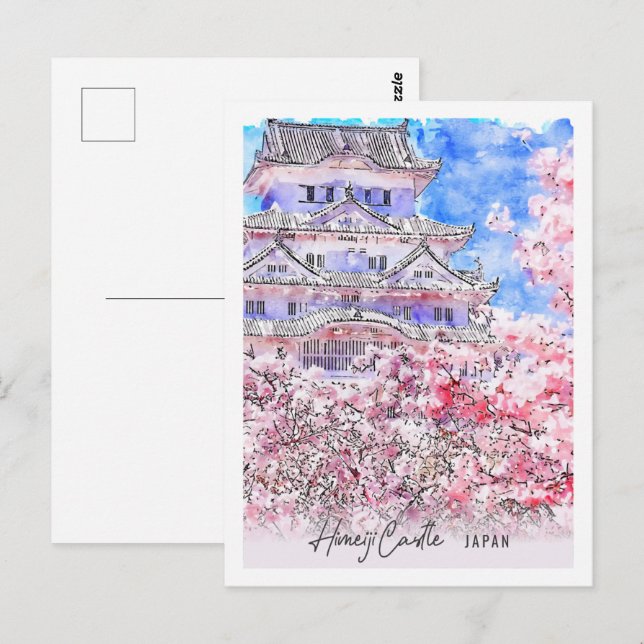 Himeiji Castle Japan Travel Place Watercolor Postcard (Front/Back)