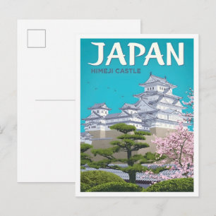 Himeji Castle Japan Vintage Art Travel Postcard