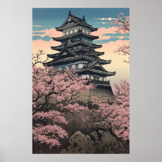 Himeji Castle with Cherry Blossoms Japanese Art Poster