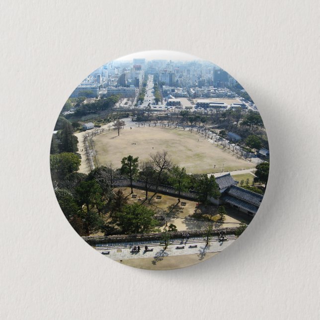 Himeji, Japan (View from atop castle) 6 Cm Round Badge (Front)