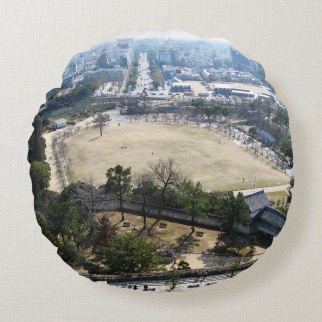 Himeji, Japan (View from atop castle) Round Cushion (Front)