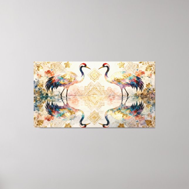 Himmlische Kraniche in Harmonie - Wasserfarben  Canvas Print (Front)