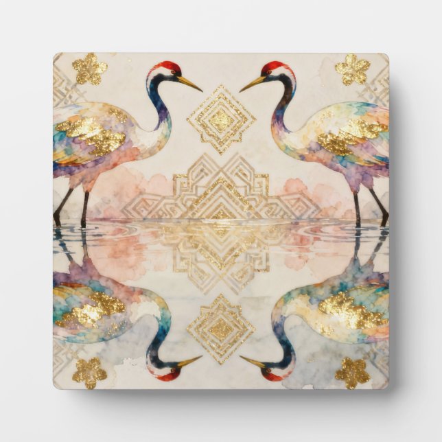 Himmlische Kraniche in Harmonie - Wasserfarben  Plaque (Front)