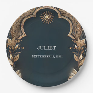 Hindi Henna Mehndi Indian Style Bridal Shower Paper Plate