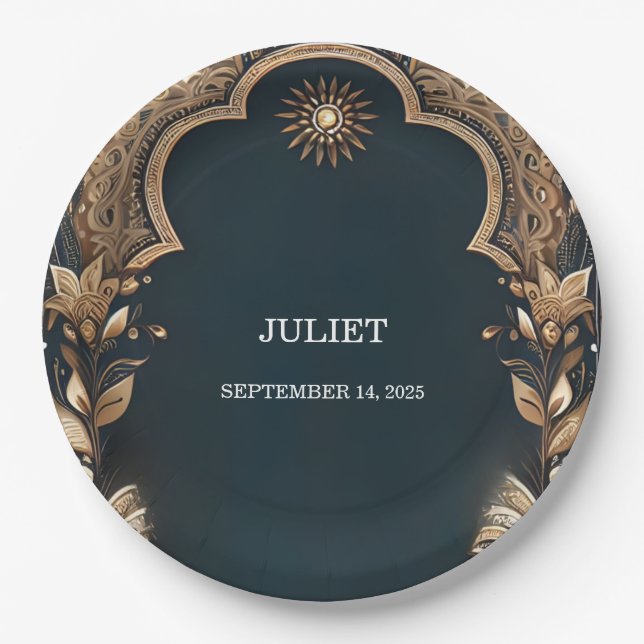 Hindi Henna Mehndi Indian Style Bridal Shower Paper Plate (Front)