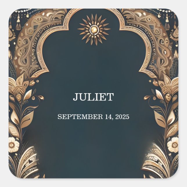 Hindi Henna Mehndi Indian Style Bridal Shower Square Sticker (Front)