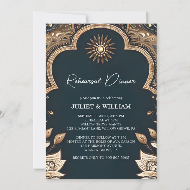 Hindi Henna Mehndi Indian Style Rehearsal Dinner Invitation (Front)