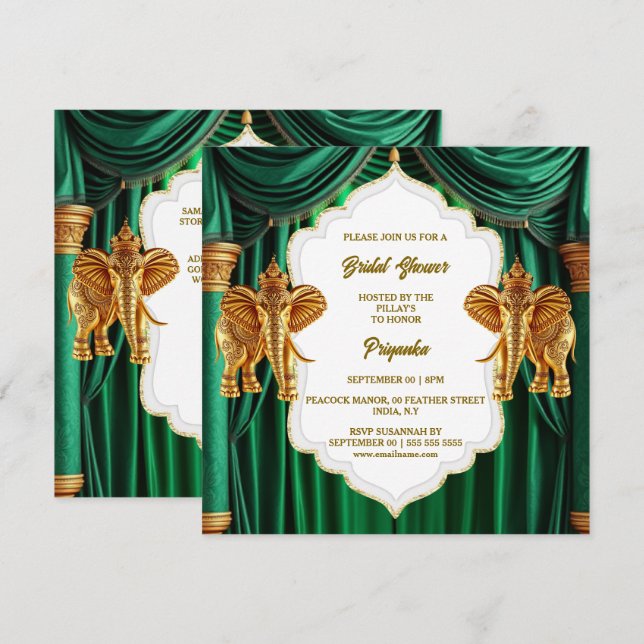 Hindi Hindu emerald green gold indian elephants  Holiday Card (Front/Back)