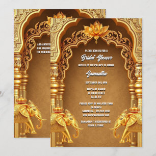 Hindi Hindu gold elephants lotus flower asian Invitation
