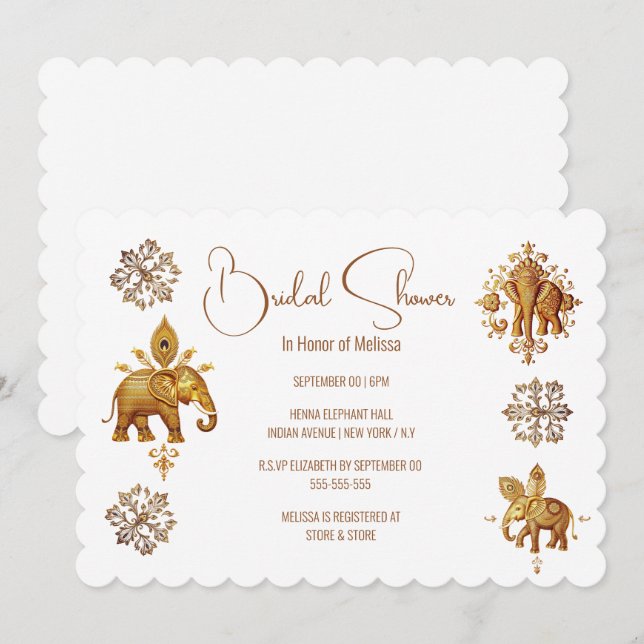 Hindi Indian elephant bride to be bridal shower Invitation (Front/Back)