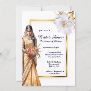 Hindi Mehndi Indian bride green gold white bridal  Invitation