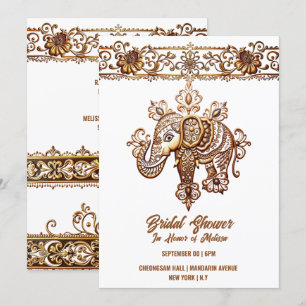 Hindi Mehndi Indian elephant henna lotus frame Invitation