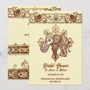Hindi Mehndi Indian elephant henna lotus yellow Invitation