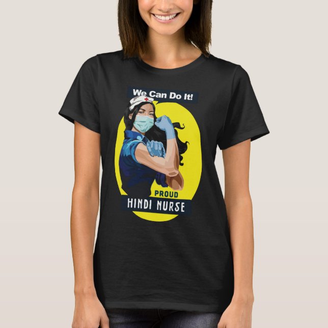 Hindi Proud Frontline Worker Rosie Riveter Nurse D T-Shirt (Front)