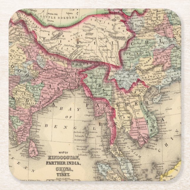 Hindoostan, Farther India, China, Tibet Square Paper Coaster (Front)