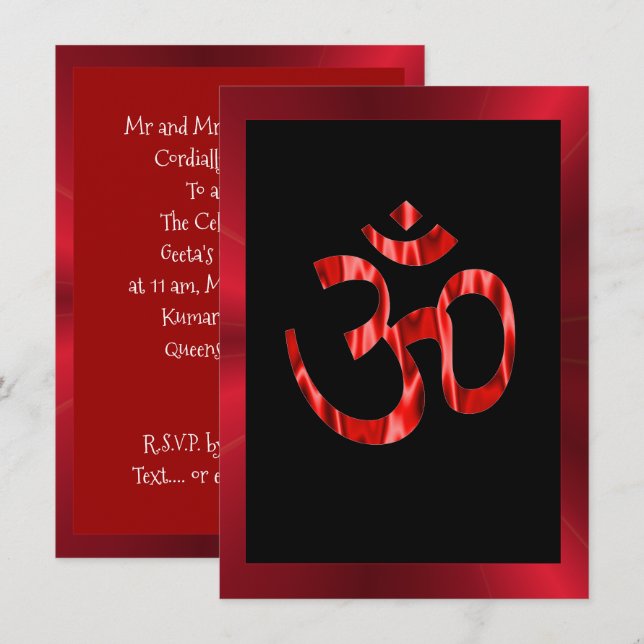 Hindu celebration Om red Invitation (Front/Back)