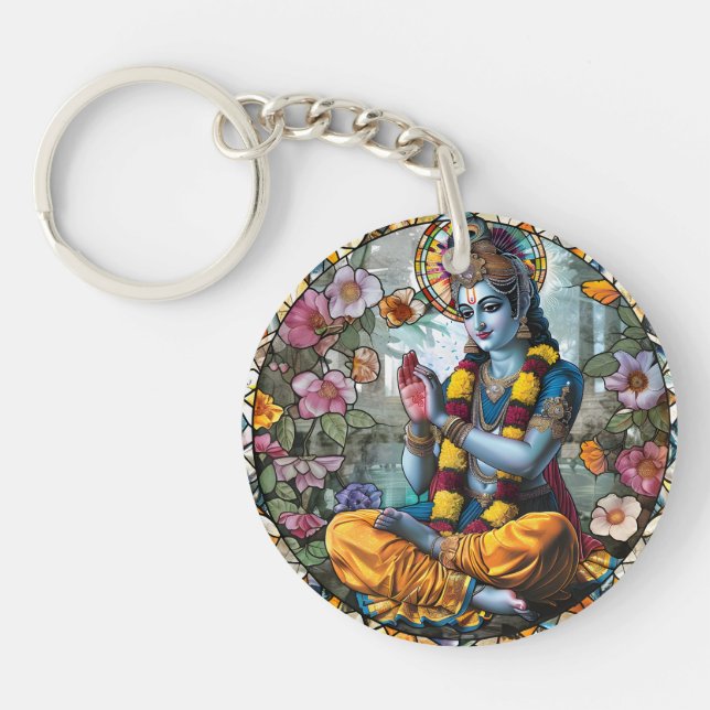Hindu Deity Protection Keychain, Krishna Energy Key Ring (Front)