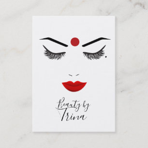 Hindu Dot Beauty Face Lashes & Red Lips Makeup Business Card