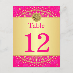 Hindu Ganesh Pink, Gold Table Number Post Card