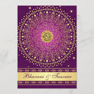 Hindu Ganesh Purple Gold Scrolls Wedding Invite 2