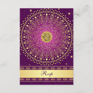 Hindu Ganesh Purple Gold Scrolls Wedding RSVP Card