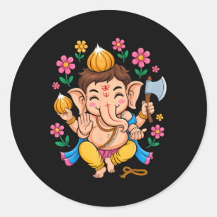 Hindu Ganesha Puja Elephant God India Meditation Y Classic Round Sticker