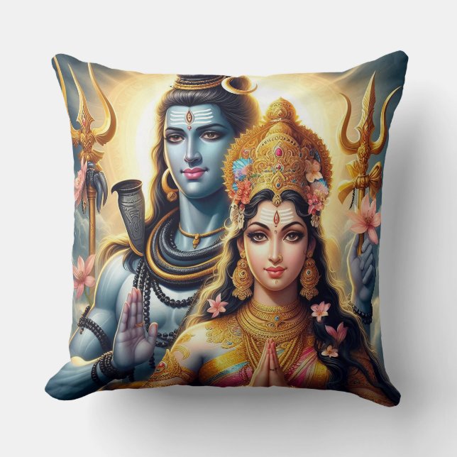 Hindu God and Goddess Shiva and Parvati Pillow (Front)