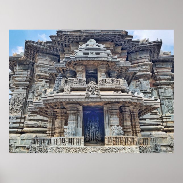 Hindu God carvings in Belur, Karnataka, India Poster (Front)