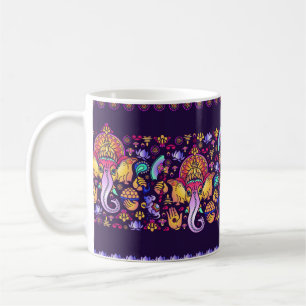 Hindu God Ganesha and Indian symbols in strip shap Coffee Mug