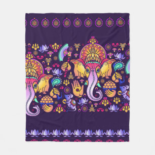 Hindu God Ganesha and Indian symbols in strip shap Fleece Blanket