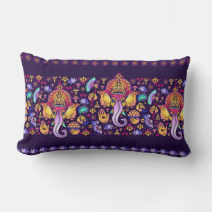 Hindu God Ganesha and Indian symbols in strip shap Lumbar Cushion