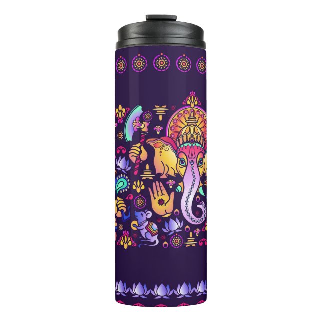 Hindu God Ganesha and Indian symbols in strip shap Thermal Tumbler (Front)