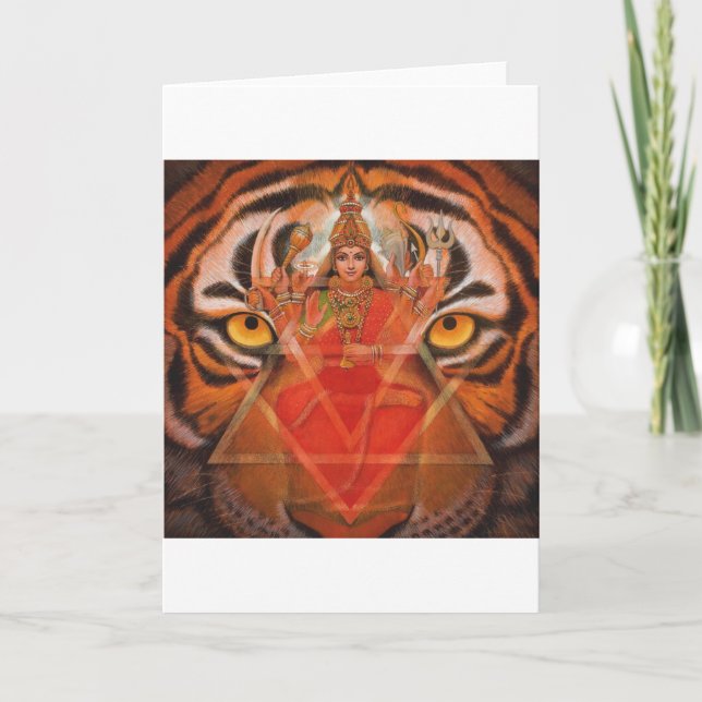 Hindu Goddess Durga, Kali Powerful Tiger Art card (Front)