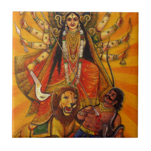 HINDU GODDESS DURGA VICTORY OVER EVIL TILE