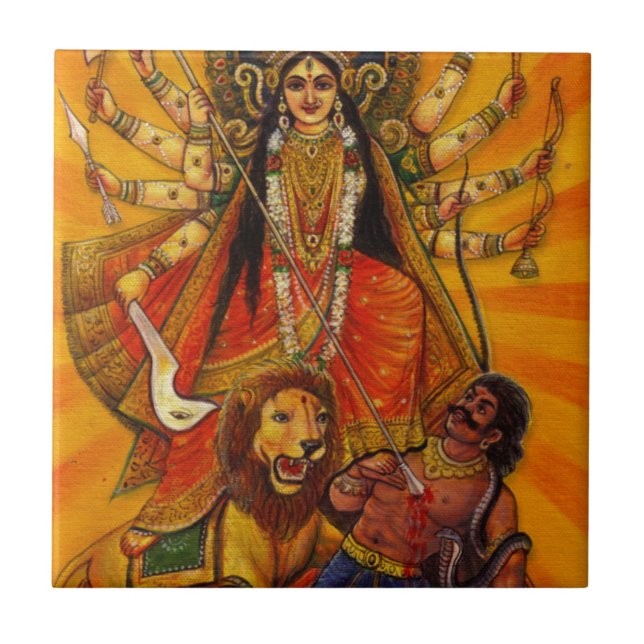 HINDU GODDESS DURGA VICTORY OVER EVIL TILE (Front)