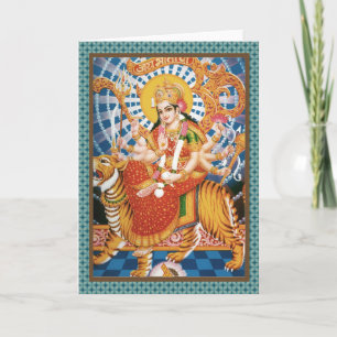 Hindu Goddess Durga With Tiger Cards
