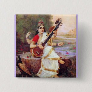 Hindu Goddess Saraswati 15 Cm Square Badge