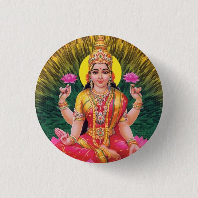 Hindu Goddess Saraswati 3 Cm Round Badge (Front)