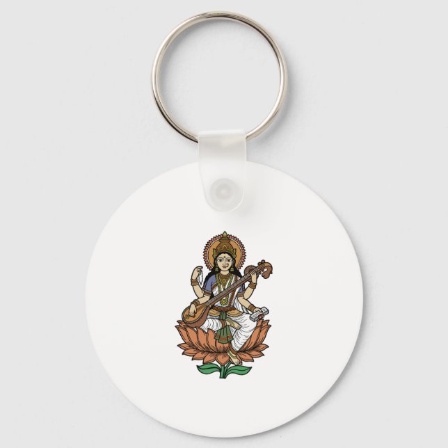 Hindu Goddess Saraswati Key Ring (Front)