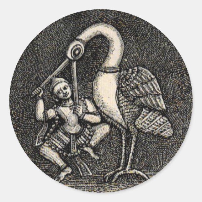 HINDU HERO & HERON (1887) CLASSIC ROUND STICKER (Front)