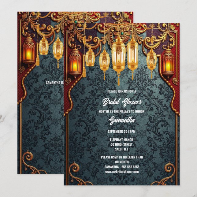 Hindu Hindi traditional indian lanterns floral  Invitation (Front/Back)