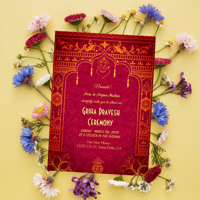 Hindu House Warming Griha Pravesh Golden Ganesha I Invitation (Creator Uploaded)