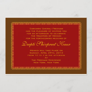 Hindu Muslim Indian Wedding Invitation Mehndi