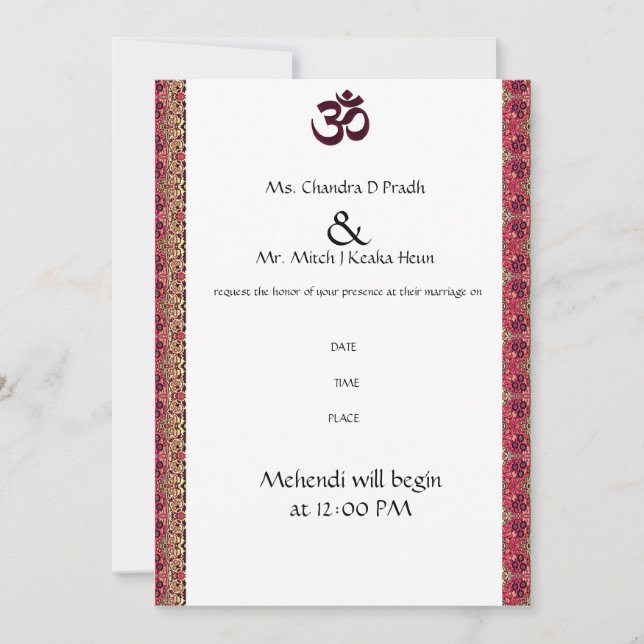 Hindu Om Wedding Invitation (Front)