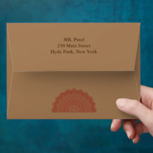 Hindu  Red, Gold Mandala wedding Envelope