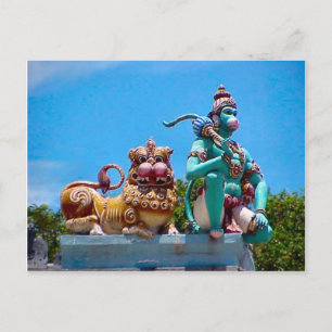 Hindu temple, monkey and the lion postcard